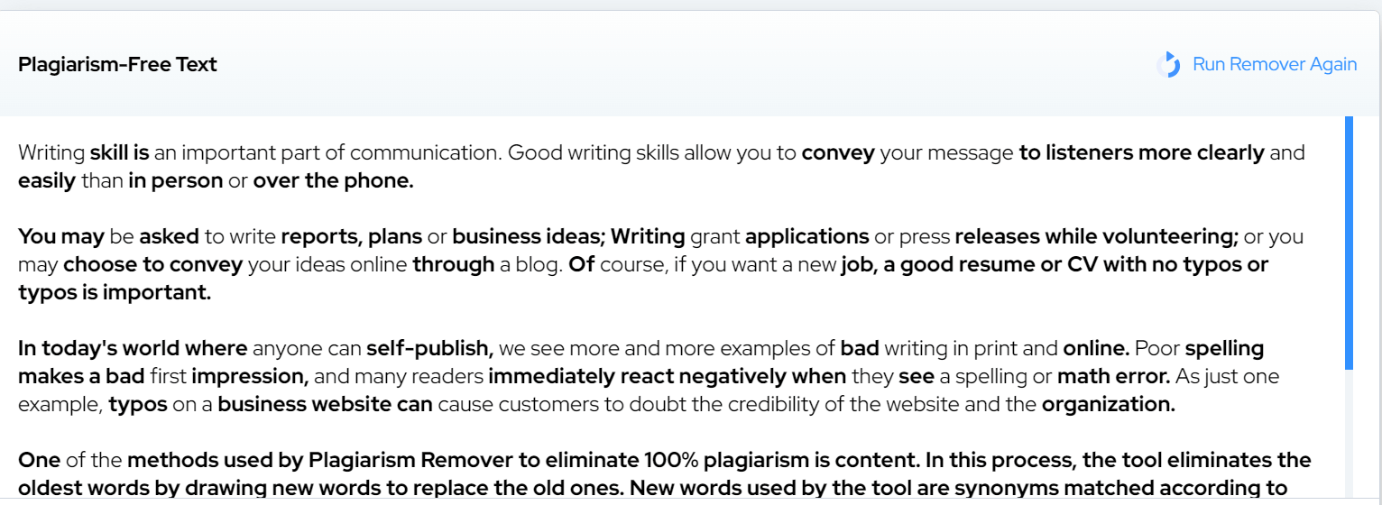 Plagiarism Remover live review output 